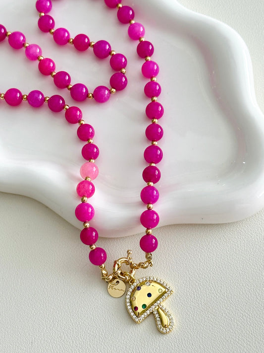 Fuschia Mushroom Necklace