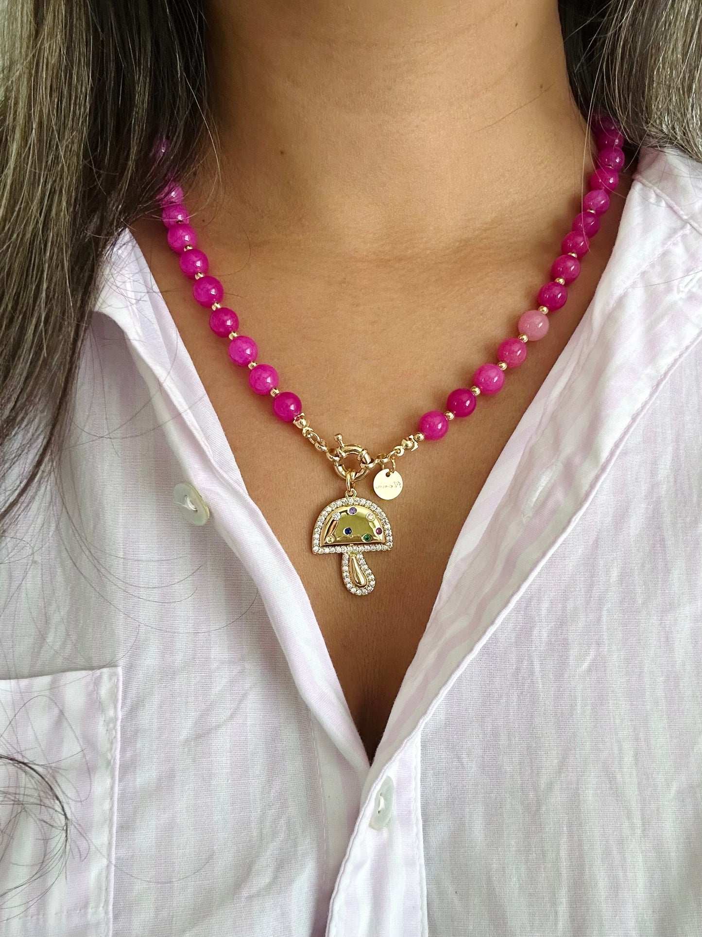 Fuschia Mushroom Necklace